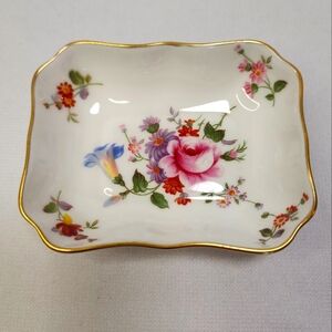 Royal Crown Derby Bone China Floral Ring Dish with Gold Accents